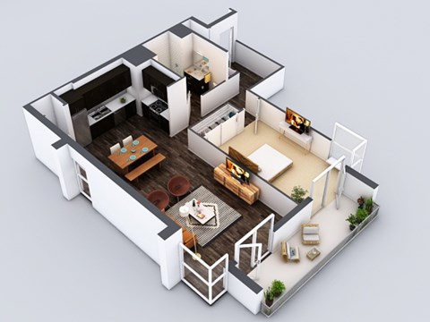 Floor plan for 1 bed, 1 bath, 946 sqft